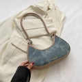 Bolso medialuna minimalista de mezclilla y cuero con letras de Fashion & Bag - Caqui