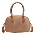 Borsa Boston in pelle scamosciata marrone caramello con manici e ganci dorati - Cachi