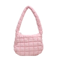 Minimalist light pink quilted shoulder bag with chic crescent shape and nylon fabric - Pink
