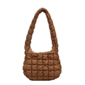 Minimalist brown quilted puffer hobo bag with a puffy bubble texture and cloud-like design - Brown