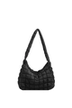 Minimalist black quilted puffer hobo bag with sleek nylon finish and shoulder strap - Black