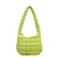 Vibrant green quilted shoulder bag with puffy padded nylon fabric and chic crescent shape - Fruit Green
