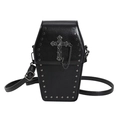 Borsa a tracolla gotica a forma di bara in pelle nera con croce e borchie argento - Croce Nero