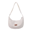 Bolso hobo minimalista de pana blanca con correa ajustable y detalle de parche - Blanco