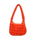 Vibrant orange quilted puffer shoulder bag with lightweight nylon texture and zip closure - Orange