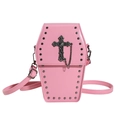 Borsa a tracolla gotica rosa a forma di bara con borchie e croce in metallo - Croce Rosa