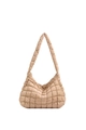 Chic beige quilted puffer underarm bag with glossy nylon finish and sleek shoulder strap - Khaki