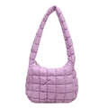 Minimalist quilted shoulder bag in lilac purple finish with puffy sponge padded texture - Purple