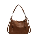 Braune Leder-Schultertasche für Damen im Vintage-Stil mit silbernen Reißverschlüssen - Braun