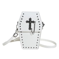 Borsa gotica bianca a forma di bara con borchie argentate e dettaglio catena con croce - Croce Bianco