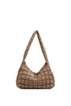 Brown quilted puffer hobo shoulder bag made of shiny nylon with spacious puffy design - Brown
