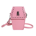 Borsa a tracolla gotica rosa a forma di bara con teschio nero e borchie metallo - Scheletro Rosa