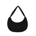 Minimalist black corduroy hobo shoulder bag with a crescent shape and metal zipper - Black