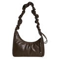 Sac hobo minimaliste en cuir PU marron foncé avec une bandoulière nuage plissée chic - Marron