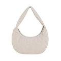 Minimalist cream corduroy hobo bag with moon shape and zip closure for women - Off-white