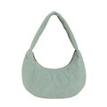 Minimalist light green corduroy crescent shoulder bag with textured stripe finish - Green