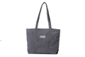 Dark grey corduroy tote bag with long shoulder straps and central fashion fabric label - Dark Gray (Without Small Bag)