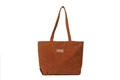 Brown corduroy tote bag for women with vertical stripes and fashion label detail - Brown (Without Small Bag)