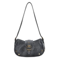 Borsa a spalla retrò in denim lavato grigio con borchie metalliche e dettaglio fibbia - Blu