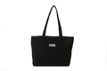 Minimalist black corduroy tote bag with long straps and FASHION label on white background - Black (Without Small Bag)