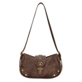 Borsa a tracolla vintage marrone in pelle PU a mezzaluna con fibbie e rivetti dorati anticati - Marrone Scuro