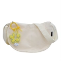 Borsa a tracolla a mezzaluna in velluto a coste bianco crema con ciondolo a fiore - Stile con ciondolo a forma di girasole giallo / Bianco Sporco