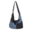 Borsa hobo minimalista in patchwork di denim blu e nero con tracolla regolabile - Nero
