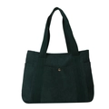 Borsa tote in velluto a coste verde scuro con tracolla larga e bottone dorato - Verde