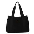 Borsa tote in velluto a coste nero con bottone a pressione dorato e tracolle larghe - Nero