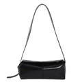 Schicke schwarze PU-Leder Schultertasche mit minimalistischem Klappdesign und Riemen - Schwarz