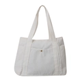 Borsa tote minimalista in velluto a coste bianco con tasca a bottone d'oro e manici - Bianco