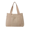 Borsa a tracolla in velluto a coste beige con tasca frontale dorata e cinghie resistenti - Cachi