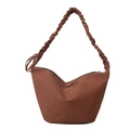 Borsa a mezzaluna in tela marrone da donna con tracolla larga a pieghe stile scrunchie unica - Marrone