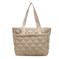 Elegante borsa tote in nylon trapuntato beige con design spazioso e toppa con logo - Bianco Sporco