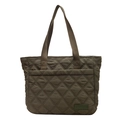 Borsa tote in tessuto trapuntato verde oliva scuro con tasca frontale e tracolla larga - Verde