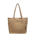 Kaki canvas shopper met geborduurd logo en voorvak tegen een witte achtergrond - Khaki
