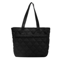 Borsa tote trapuntata nera minimalista da donna con cuciture a rombi e manici doppi - Nero