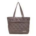 Borsa a spalla taupe trapuntata con cuciture a rombi e dettaglio etichetta Fashion - Grigio