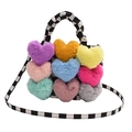 Borsa a tracolla con nove cuori di peluche colorati e cinturino a scacchiera - Scacchi Bianco Nero