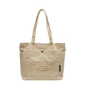 Minimalistische beige canvas draagtas met ovale borduursels en diverse handige zakken - Off-wit