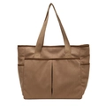 Brown corduroy tote bag with multiple pockets for women winter trendy shoulder handbag - Khaki