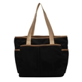 Minimalist black corduroy tote bag with khaki straps and front pockets for daily commute - Black