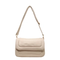 Bolso bandolera minimalista de piel PU acolchada beige con correa y detalles dorados - Blanco Roto