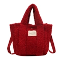 Bright red plush faux shearling tote bag with shoulder strap and MILLDIPLAN label - Red