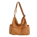 Bolso bandolera de pana marrón con múltiples bolsillos y correa ajustable - Marrón