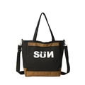 Minimalistische Canvas-Tasche in Schwarz und Braun mit SUN-Print und Umhängeriemen - Schwarz (9387)
