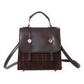 Vintage Handtasche aus braunem Leder und karierter Wolle mit goldenen Metallelementen - Braun