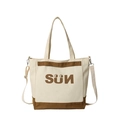 Schicke Canvas-Einkaufstasche in Creme und Braun mit SUN-Aufdruck und Schultergurt - Cremeweiß (9387)