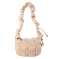 Beigefarbene gesteppte Puffertasche mit gerafftem Cloud-Griff und weicher Textur - Khaki