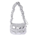 Silberne gesteppte Metallic-Achseltasche mit einzigartigem Falten-Schultergurt - Silber